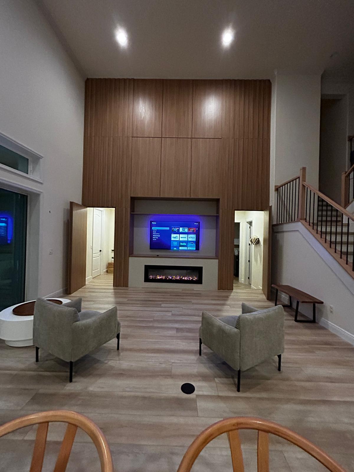 Wood Panel Fireplace Wall